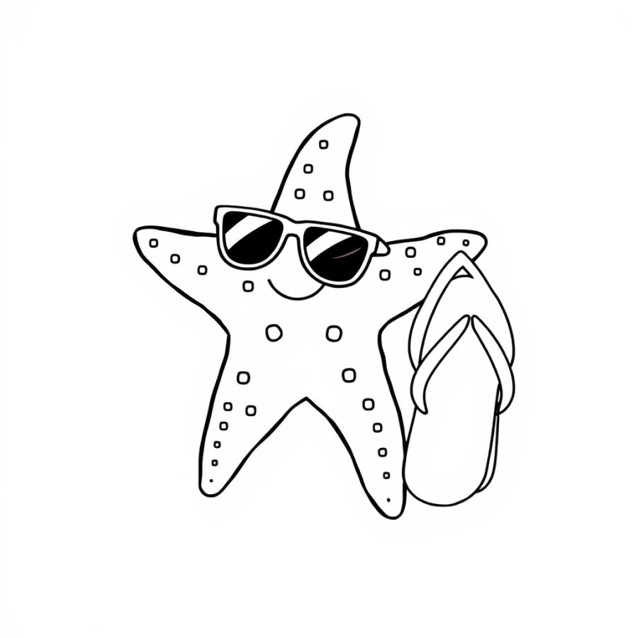 Starfish Wearing Tiny Sunglasses Next To A Flip-Flop Coloring Page