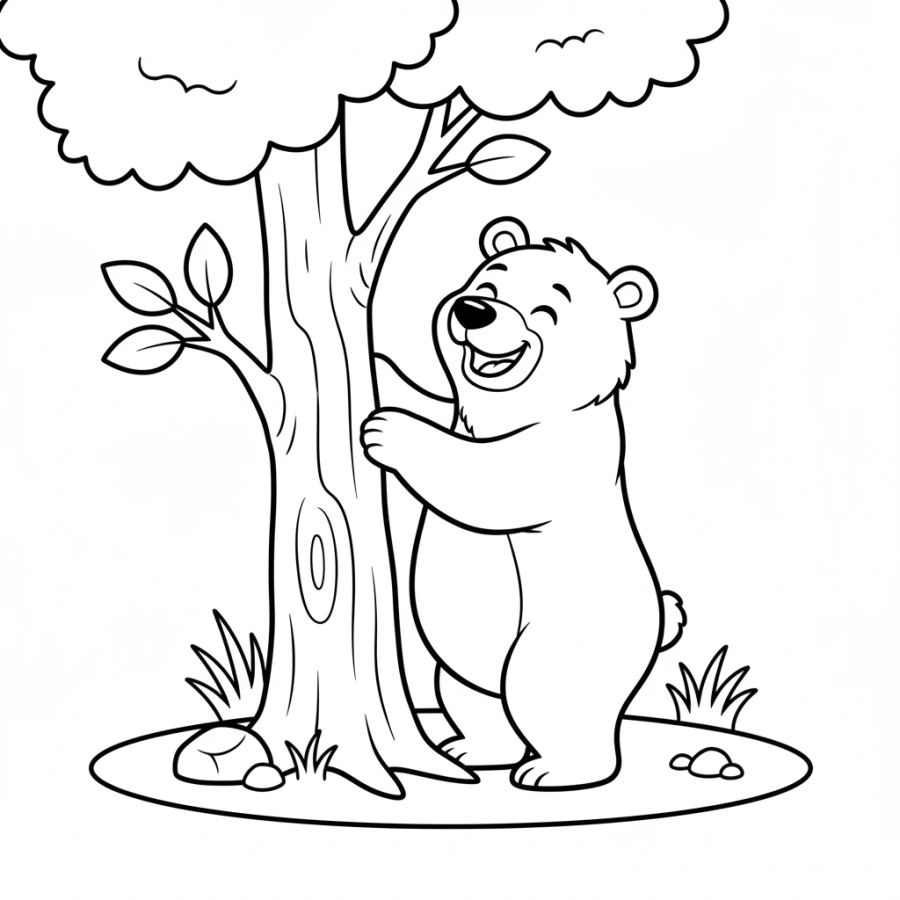 Happy Brown Bear Coloring Page