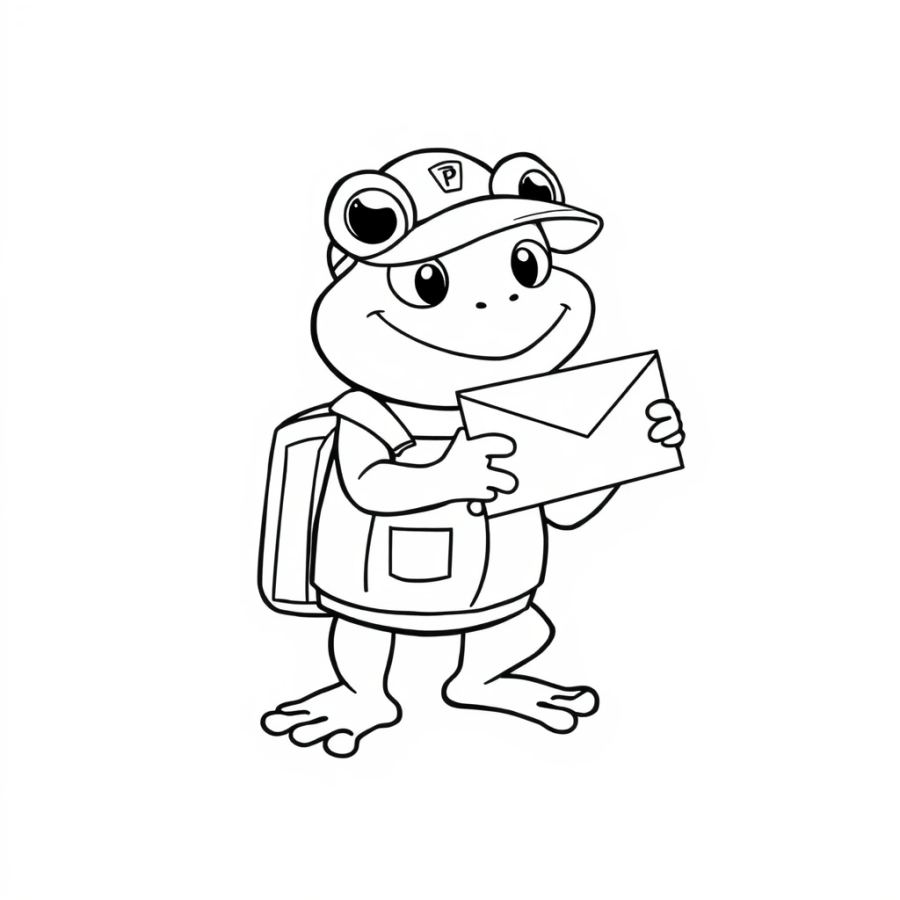 Adorable Postman Frog Delivering a Letter Coloring Page