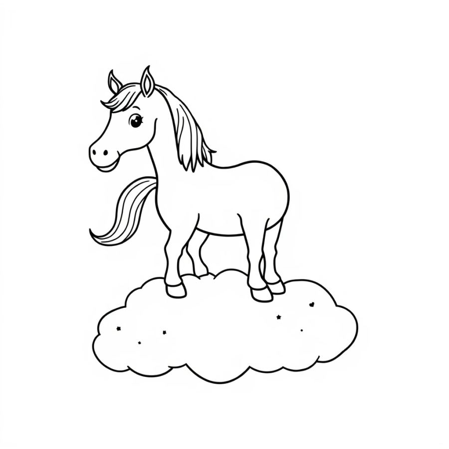 Horse Standing On Top Of A Cloud Coloring Page