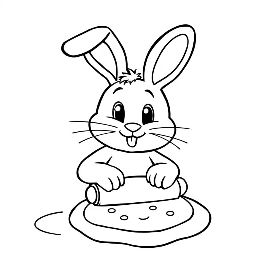 Bunny Rolling Out Cookie Dough Coloring Page