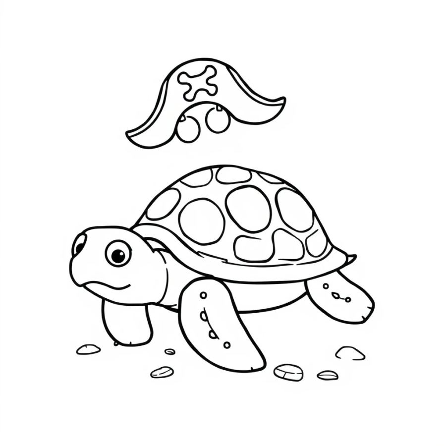 Pirate Turtle With Treasure Coloring Page
