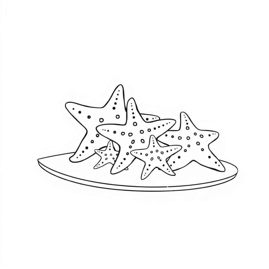 Starfish Family Resting On A Cool Boogie Board Coloring Page