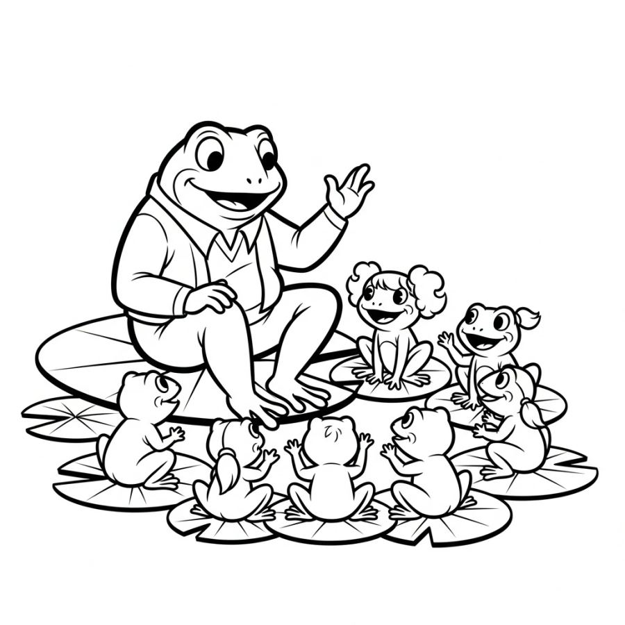 Grandpa Frog's Storytime Coloring Page