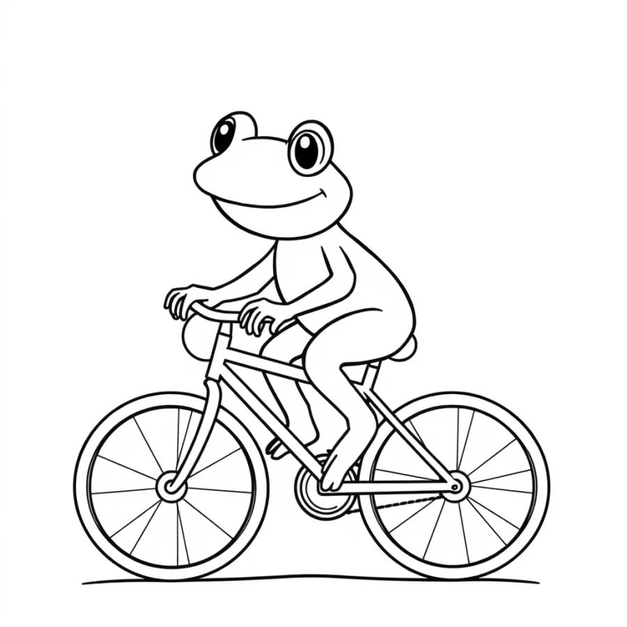 Frog Riding A Bicycle Coloring Page