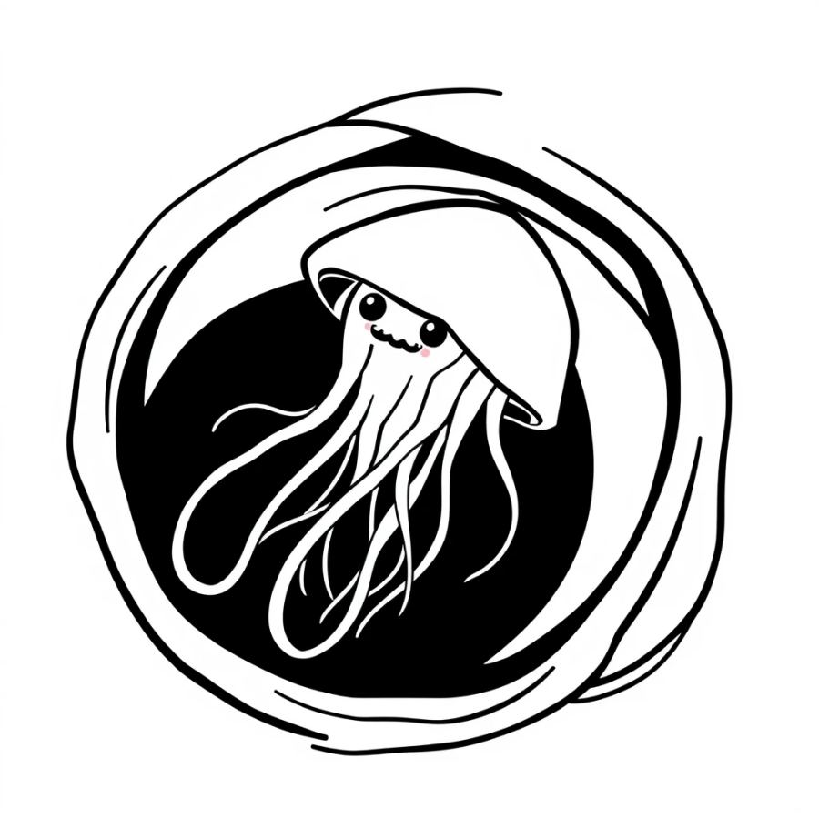 Jellyfish Glowing Inside A Black Hole Swirl Coloring Page