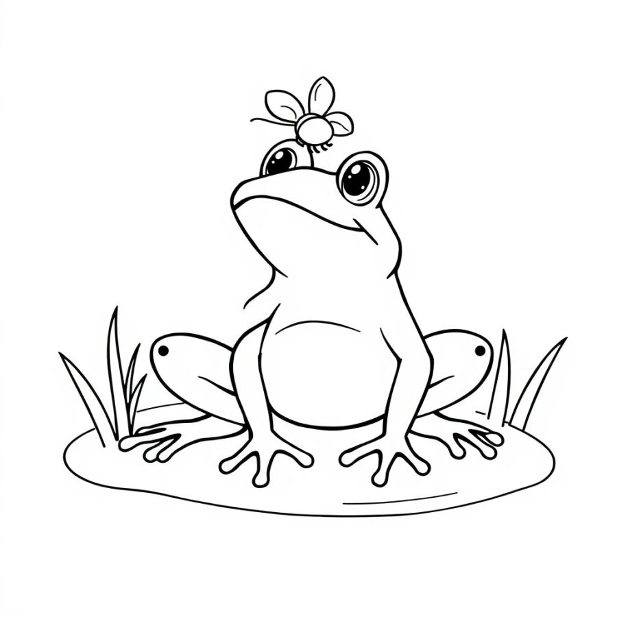 Hungry Frog Catching a Fly Coloring Page