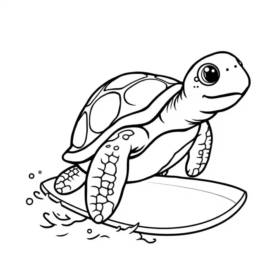 Surfing Turtle Coloring Page