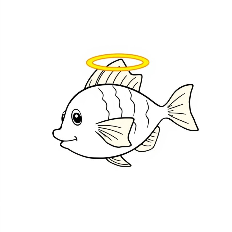 Angelfish Wearing A Glowing Golden Halo Coloring Page