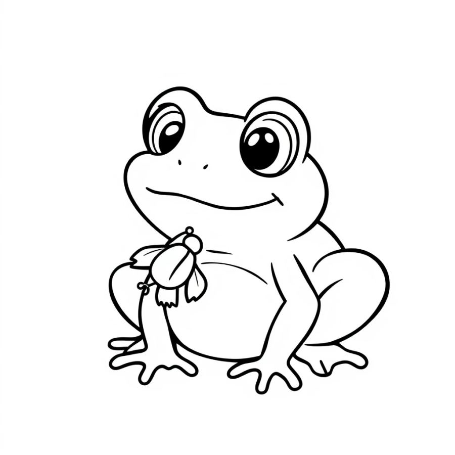 Cute Little Frog Catching a Fly Coloring Page