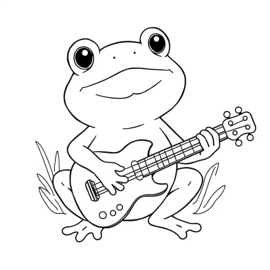 Rockstar Frog Playing Guitar Coloring Page
