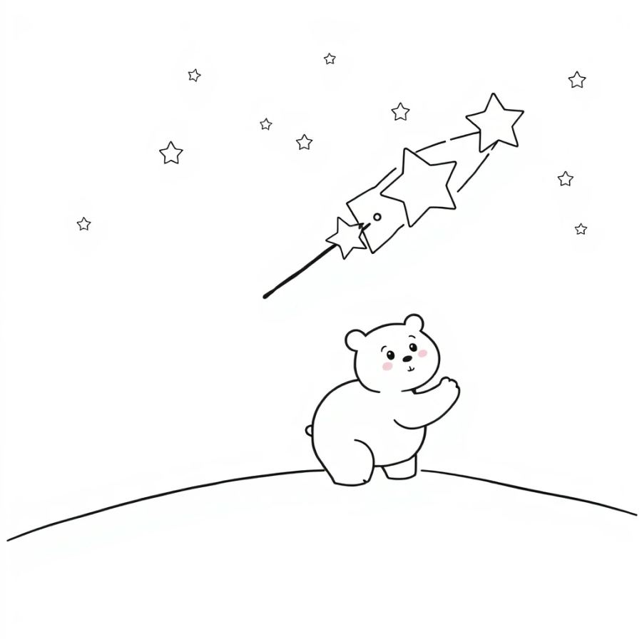 Polar Bear Guiding A Star-Filled Comet Across The Sky Coloring Page