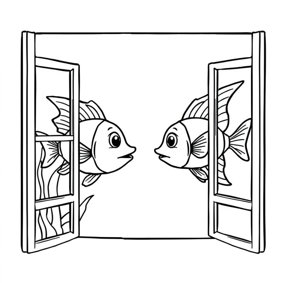 Angelfish Looking At A Twin Angelfish On The Other Side Of A Window Coloring Page