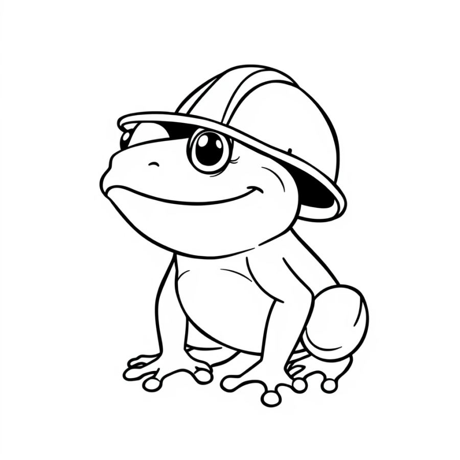 Cute Builder Frog wearing a Hard Hat Coloring Page