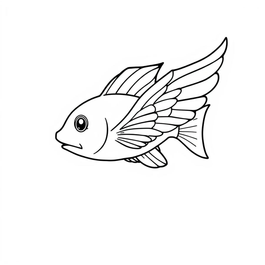 Angelfish Flying With Fluffy White Feather Wings Coloring Page