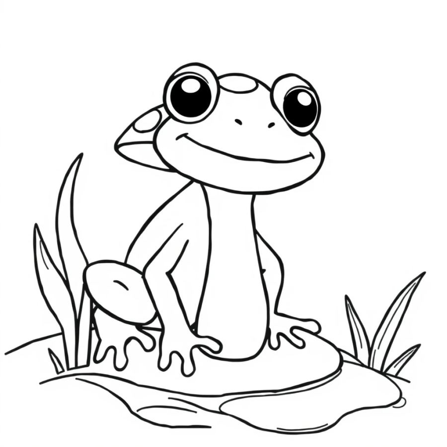 Curious Frog and Magical Glowing Mushroom Coloring Page
