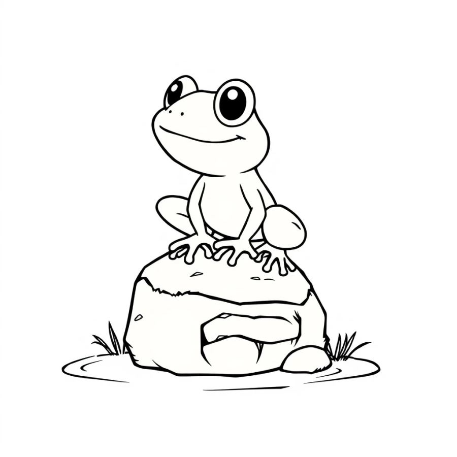 Charming Little Frog on a Mossy Stone Coloring Page