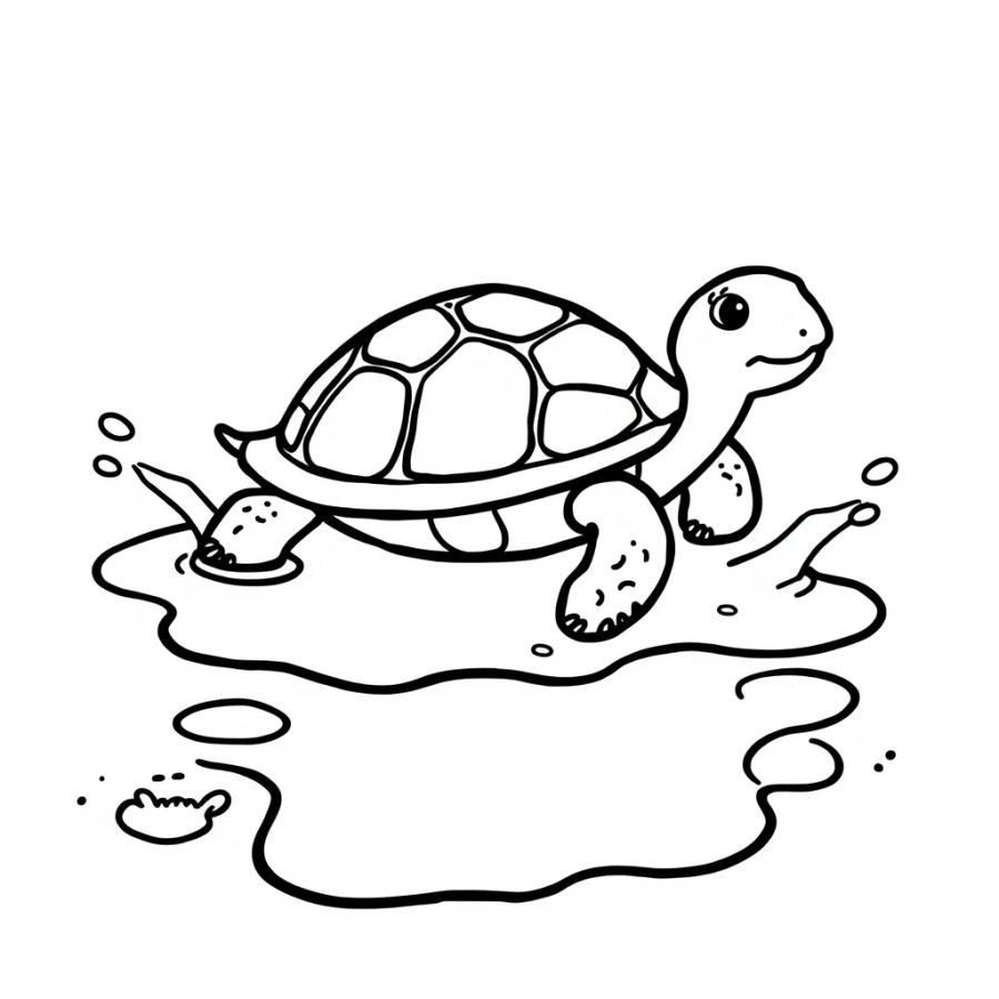 Turtle Splashing In Puddles Coloring Page