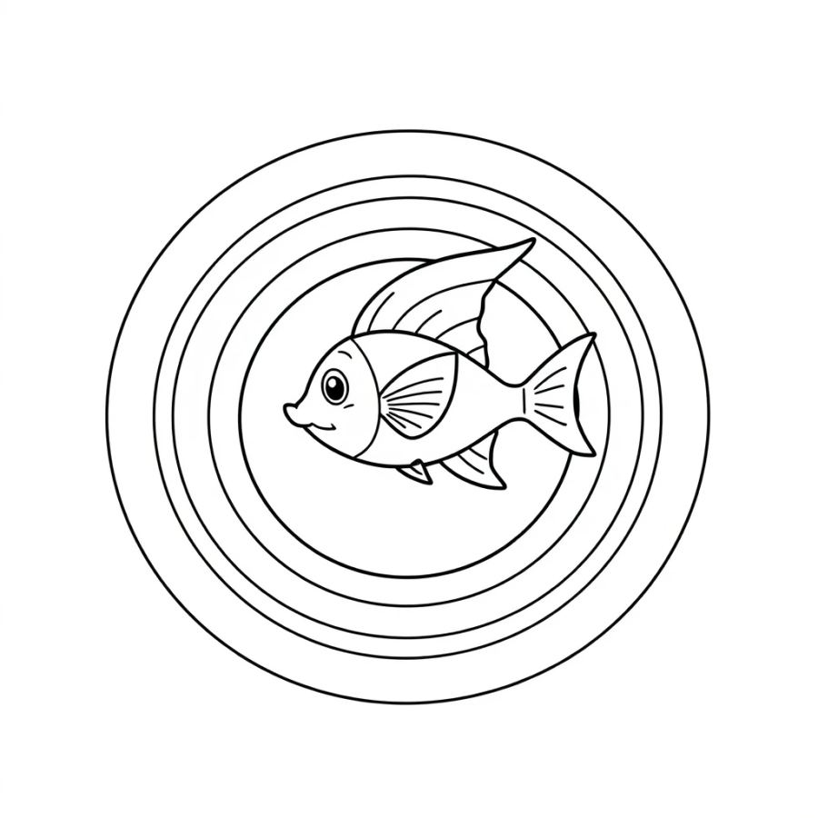 Angelfish Darting Through A Series Of Concentric Circles Coloring Page