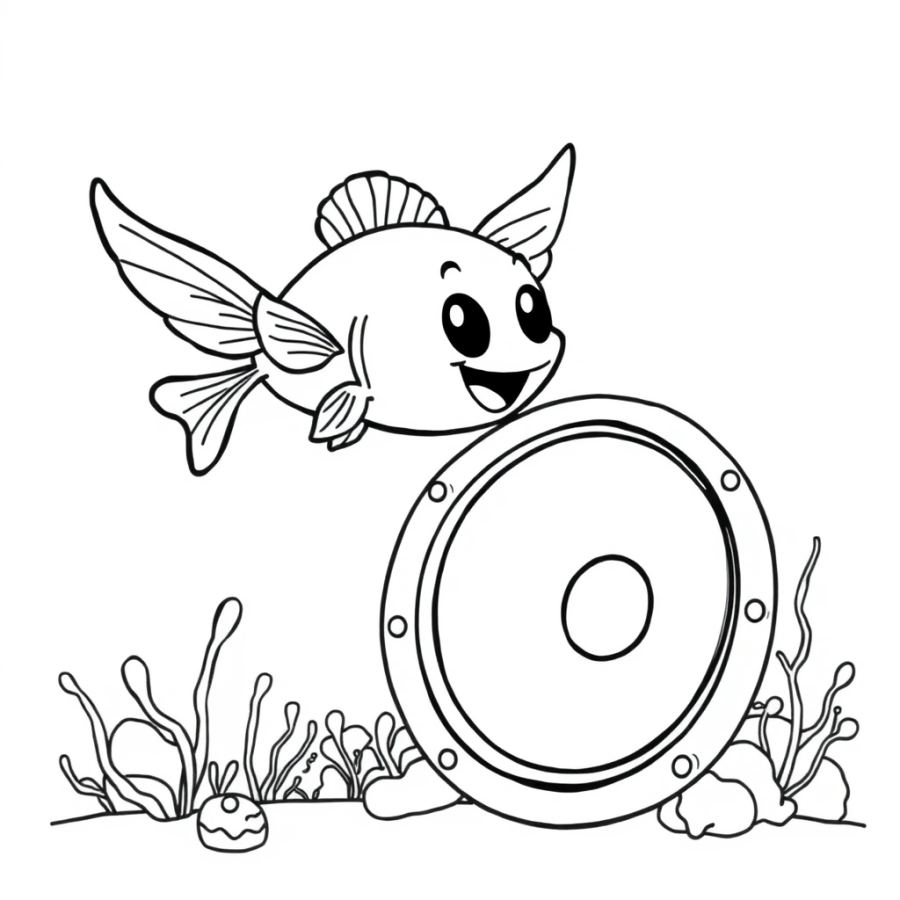 Angelfish Leaping Over A Huge Underwater Sound Speaker Coloring Page