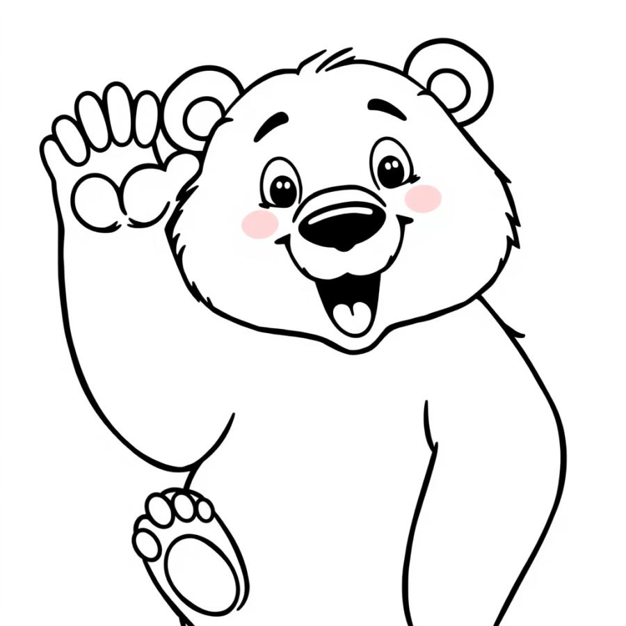 Friendly Waving Grizzly Bear Coloring Page