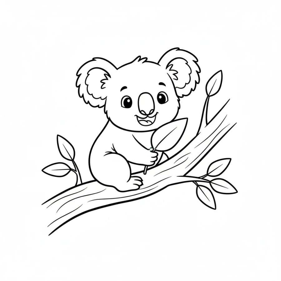 Koala Sitting And Holding A Leaf Coloring Page