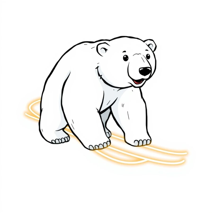 Polar Bear Catching Neon Light Trails On Its Paws Coloring Page