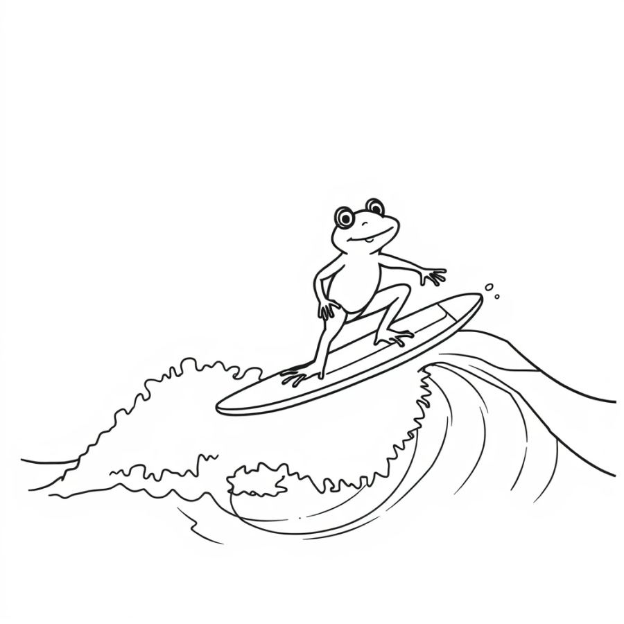 Cool Surfing Frog Riding a Giant Wave Coloring Page