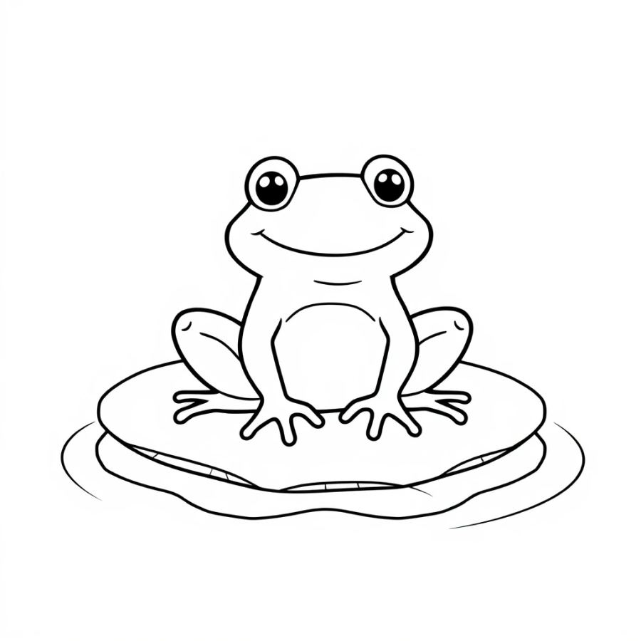 Happy Frog on a Lily Pad Coloring Page