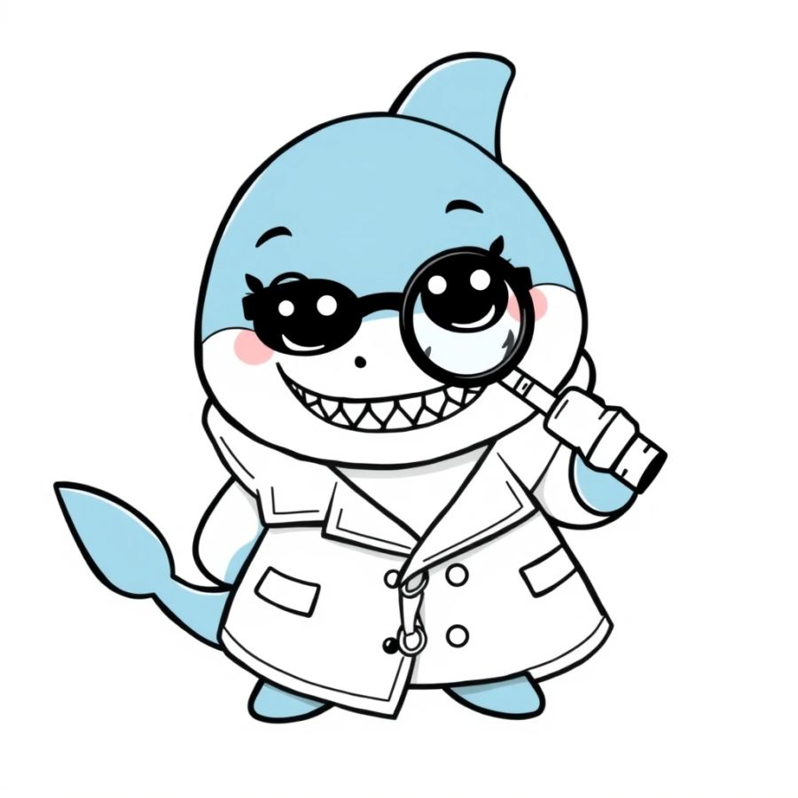Shark Wearing A Detective Trench Coat Looking Through A Magnifying Glass Coloring Page