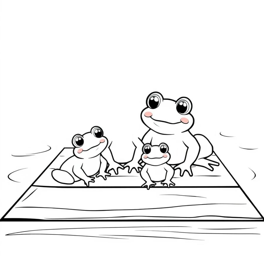 Cute Baby Frog Family Sunbathing Coloring Page