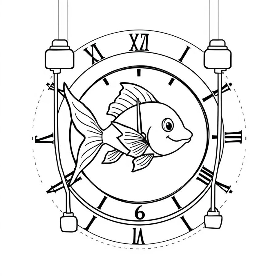 Angelfish Weaving Through Swinging Clock Pendulums Coloring Page