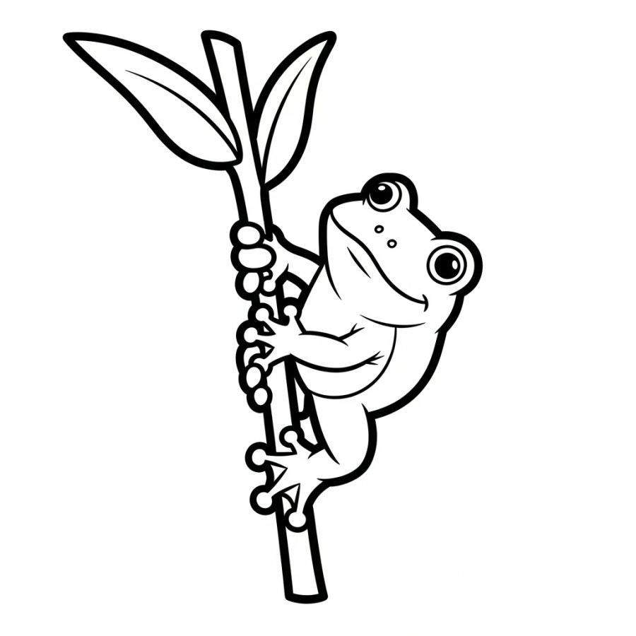 Charming Frog Climbing a Stalk Coloring Page