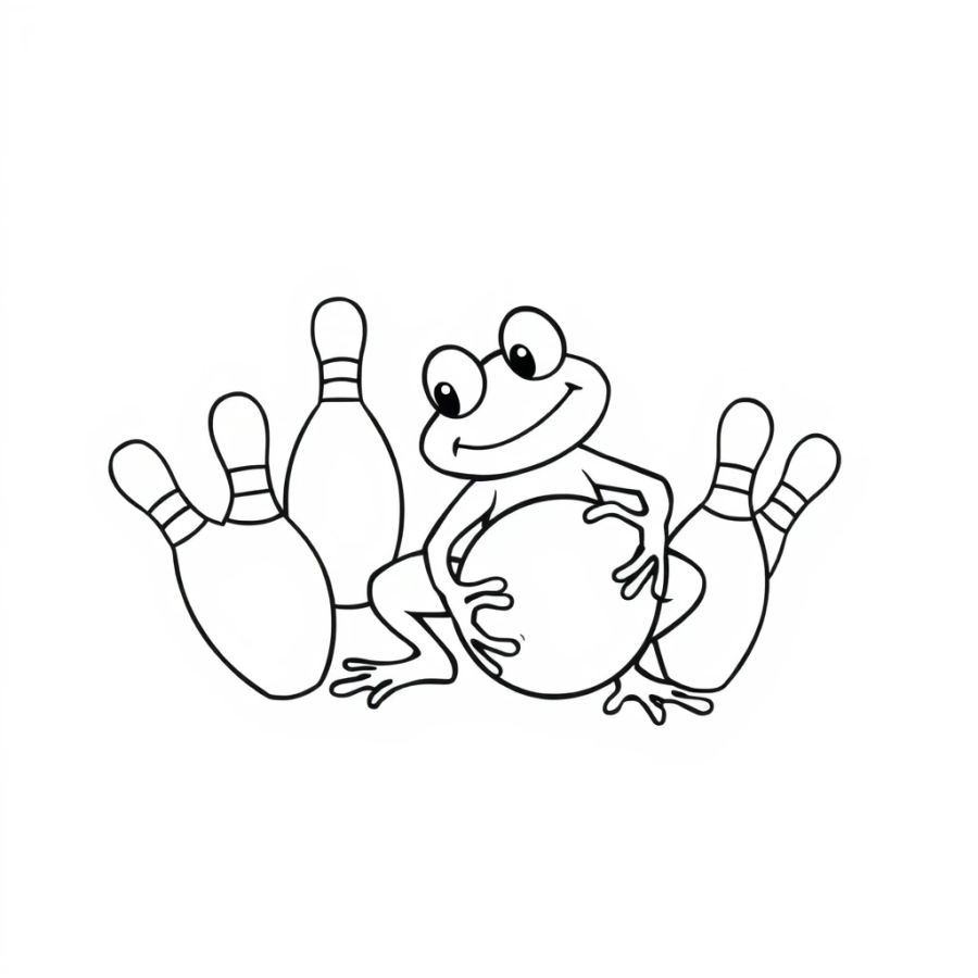 Strike! Bowling Frog Coloring Page