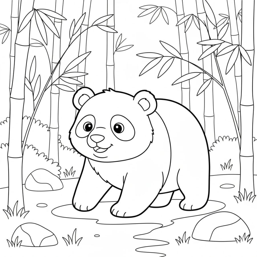 Panda Walking In The Forest Coloring Page
