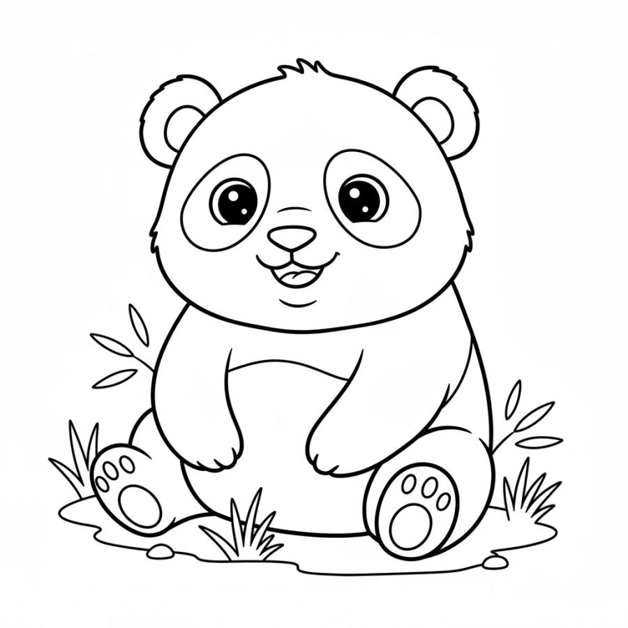 Baby Panda Sitting And Smiling Coloring Page