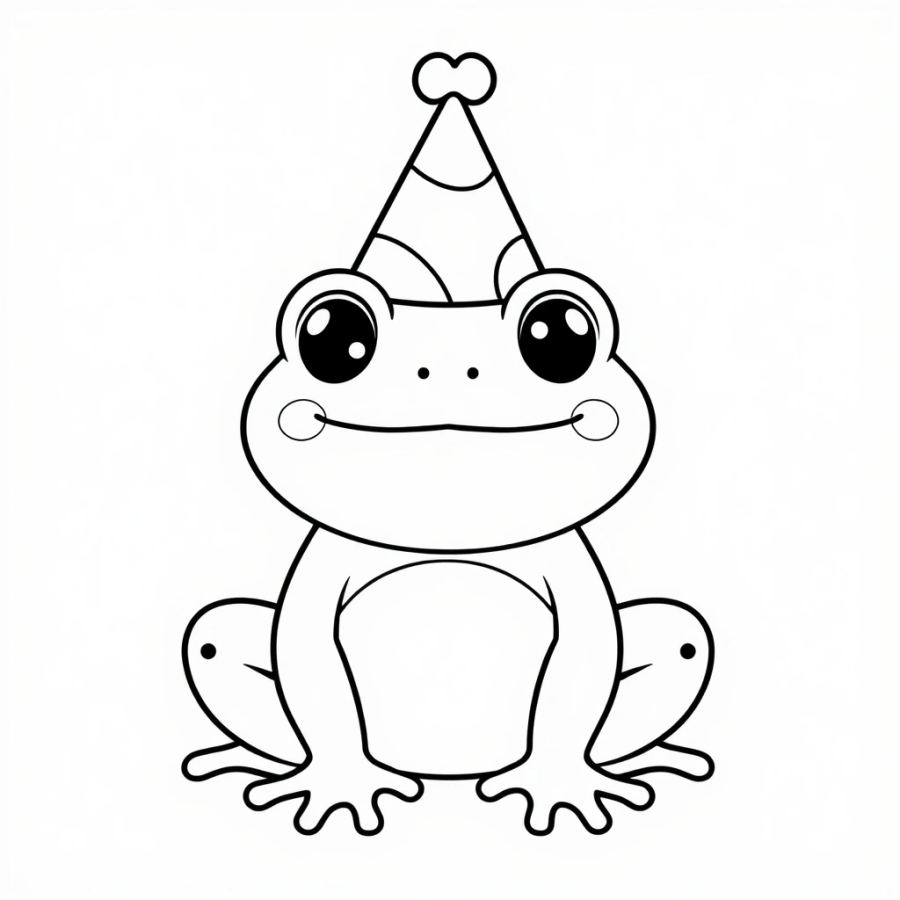 Cute Party Frog in a Party Hat Coloring Page