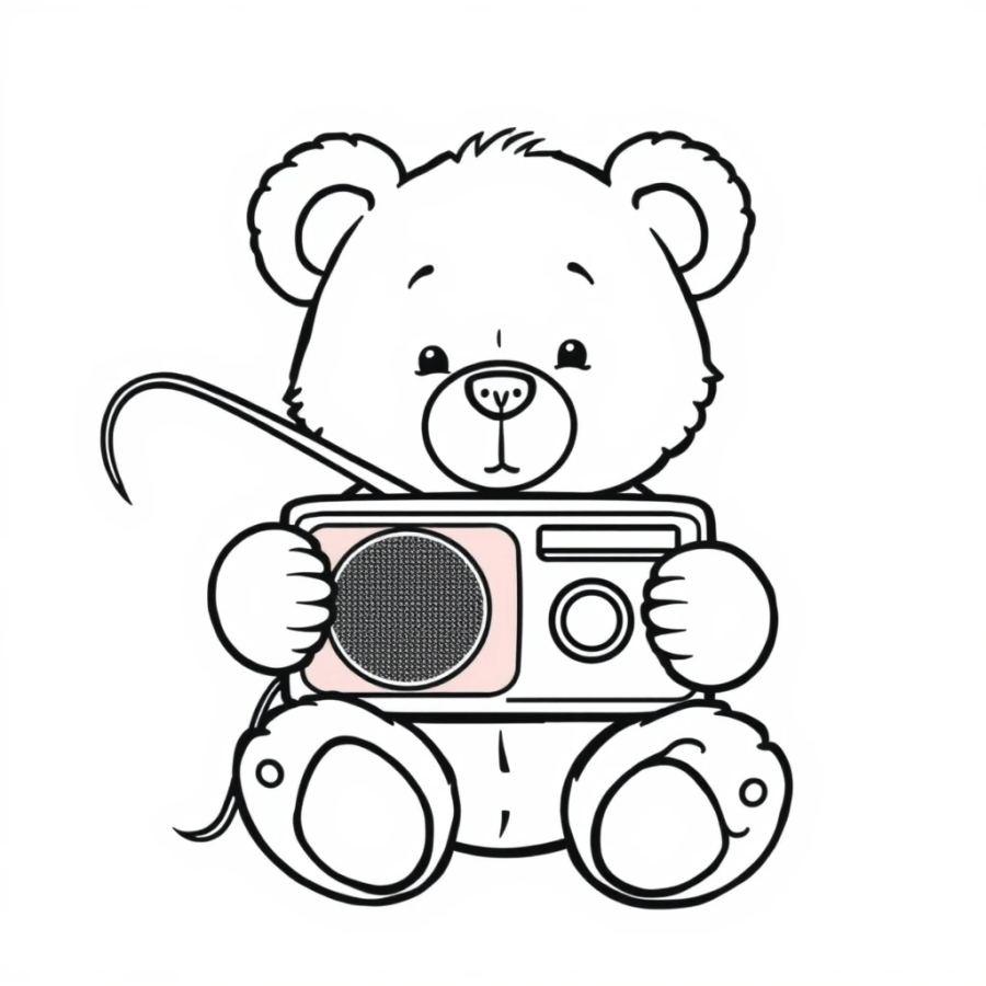 Cute Teddy Bear Listening to Radio Coloring Page
