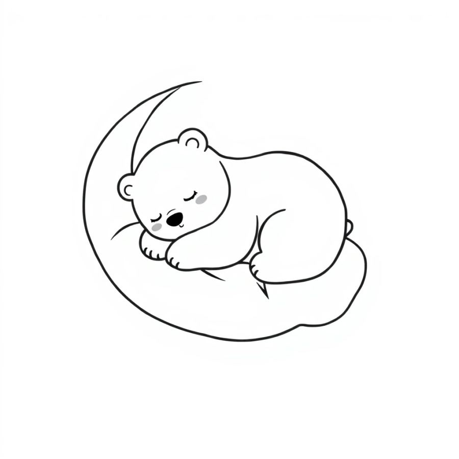 Polar Bear Sleeping On A Soft Crescent Moon Cloud Coloring Page