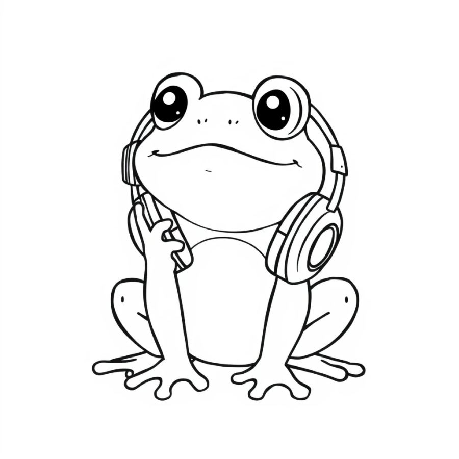 Cool Frog Listening to Music Coloring Page
