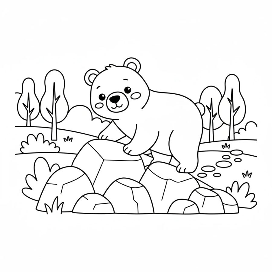 Brown Bear Climbing a Rocky Hill