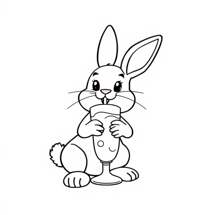 Bunny Drinking A Milkshake Coloring Page