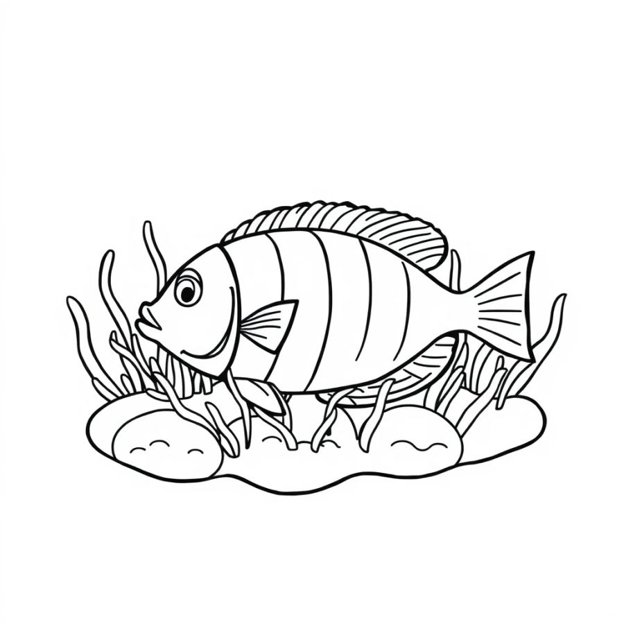 Tropical Fish Resting On A Soft Bed Of Green Sea Moss Coloring Page