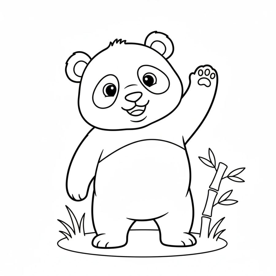 Cute Panda Waving Hello Coloring Page
