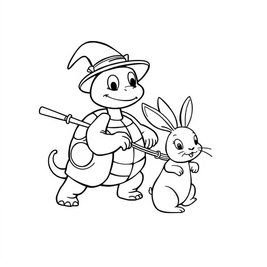 Magician Turtle Pulling A Rabbit Coloring Page