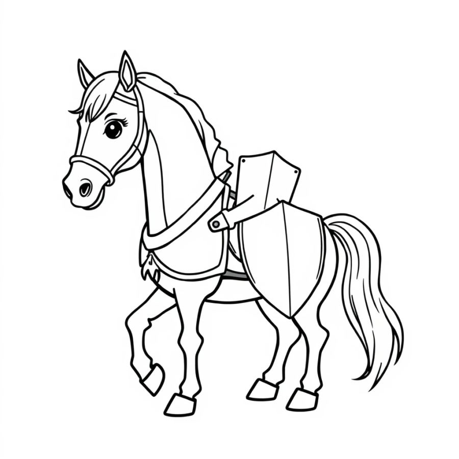 Horse Wearing Shiny Knight Armor Coloring Page