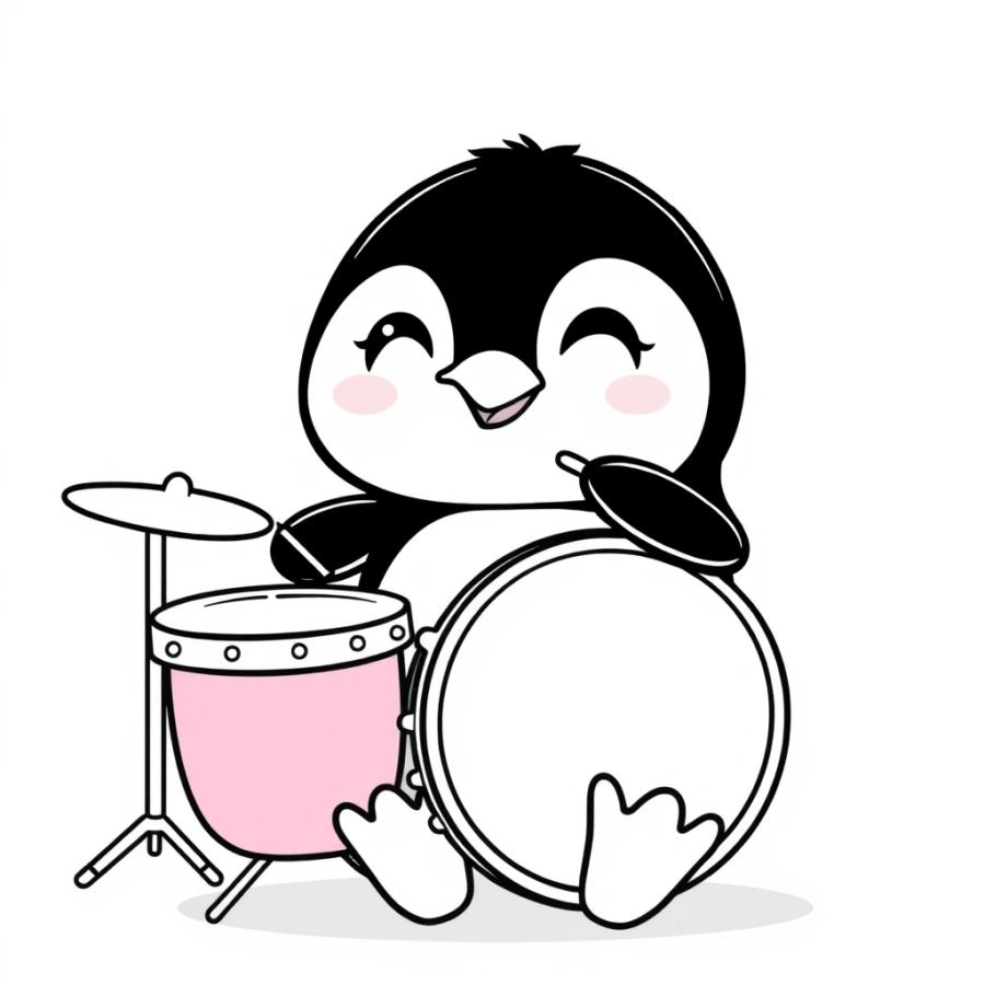 Penguin Playing Drums Coloring Page