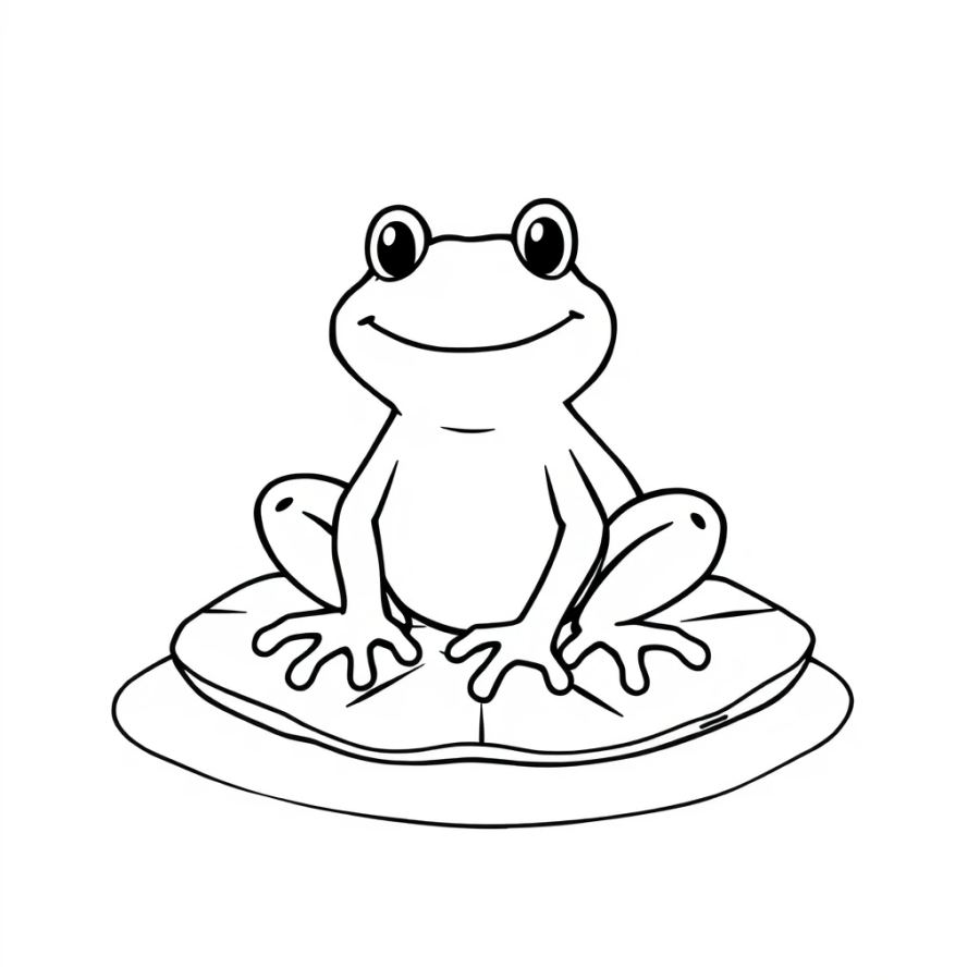 Happy Frog Sitting on Lily Pad Coloring Page