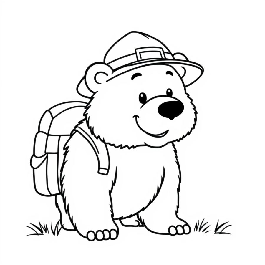 Adventurous Explorer Grizzly Bear Coloring Page