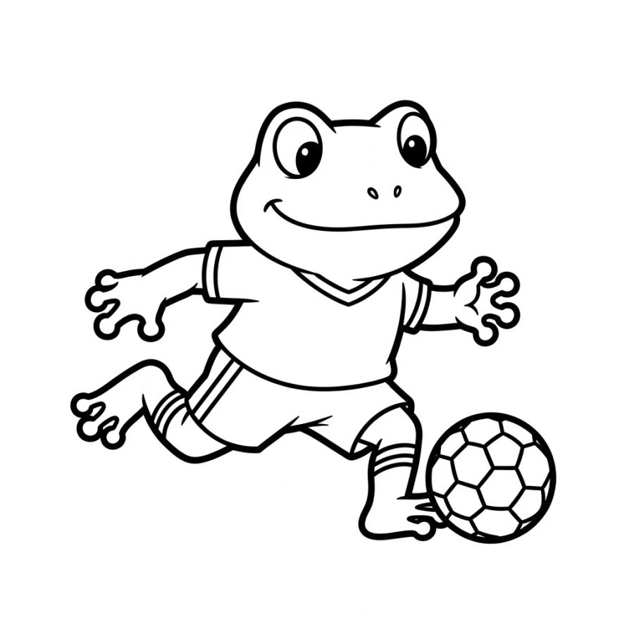 Cute Frog Playing Soccer Coloring Page